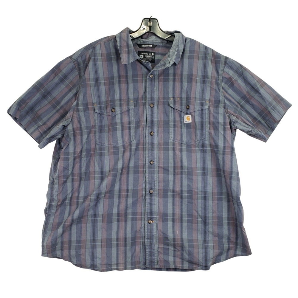 Carhartt Rugged Flex Button Down Mens 2XL Blue Plaid Workwear Gorpcore